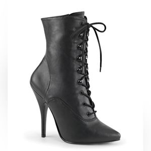 Pleaser Seduce 5 Inch Zipper High Heel Ankle Boots Faux Leather Black 7